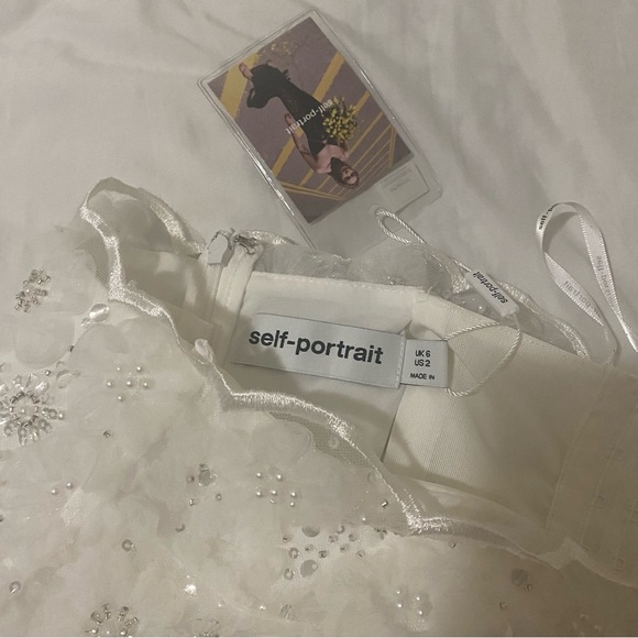 Self Portrait White Beaded Sequin Bandeau mini dress size US2 - Picture 8 of 10